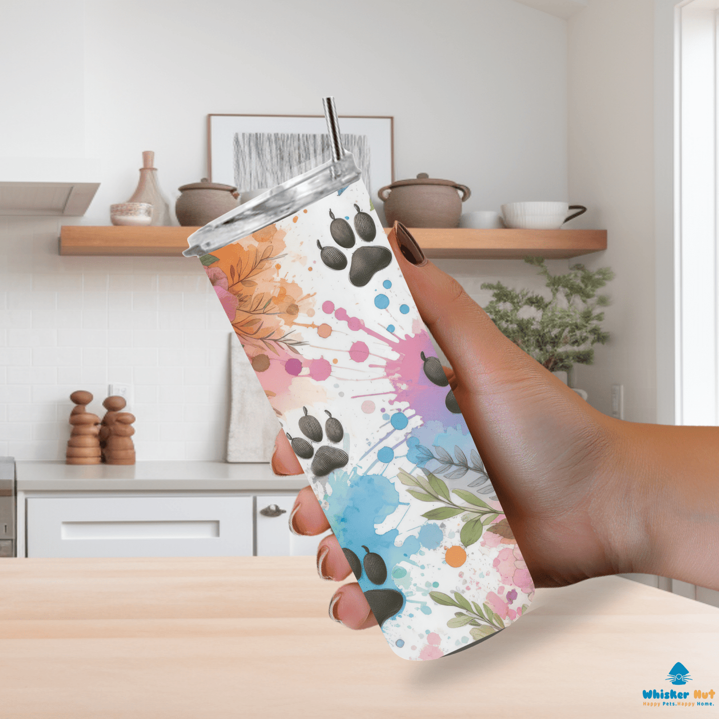 Watercolor Pawprint Tumbler - Whisker Hut